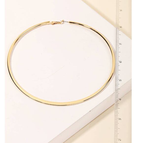 Super Extra Large Statement Skinny Latch Hoop Earrings 4.5" Diameter - Picture 3 of 3